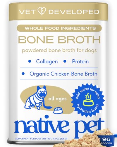 Image of Native Pet Bone Broth for Dogs and Cats - Chicken Bone Broth Powder Dog Food Toppers for Picky Eaters - Provides Extra Nutrition for Joint Strength, Immune Support & Heart Health - 96 Scoops
