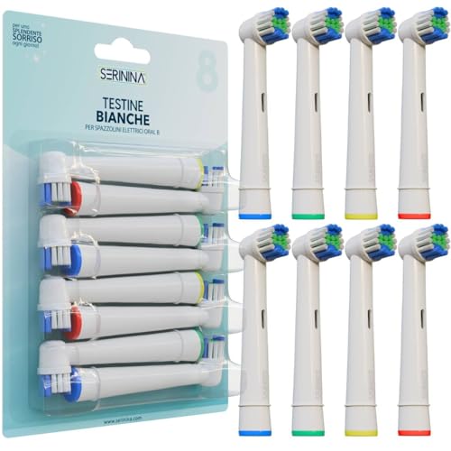 SERININA® Pièces de rechange pour brosses à dents électriques Oral b - Têtes OralB compatibles - Recharges pour brosse à dents électrique Cross Action, Pro, Sensitive, Smart, Genius, Etc (8 pièces)