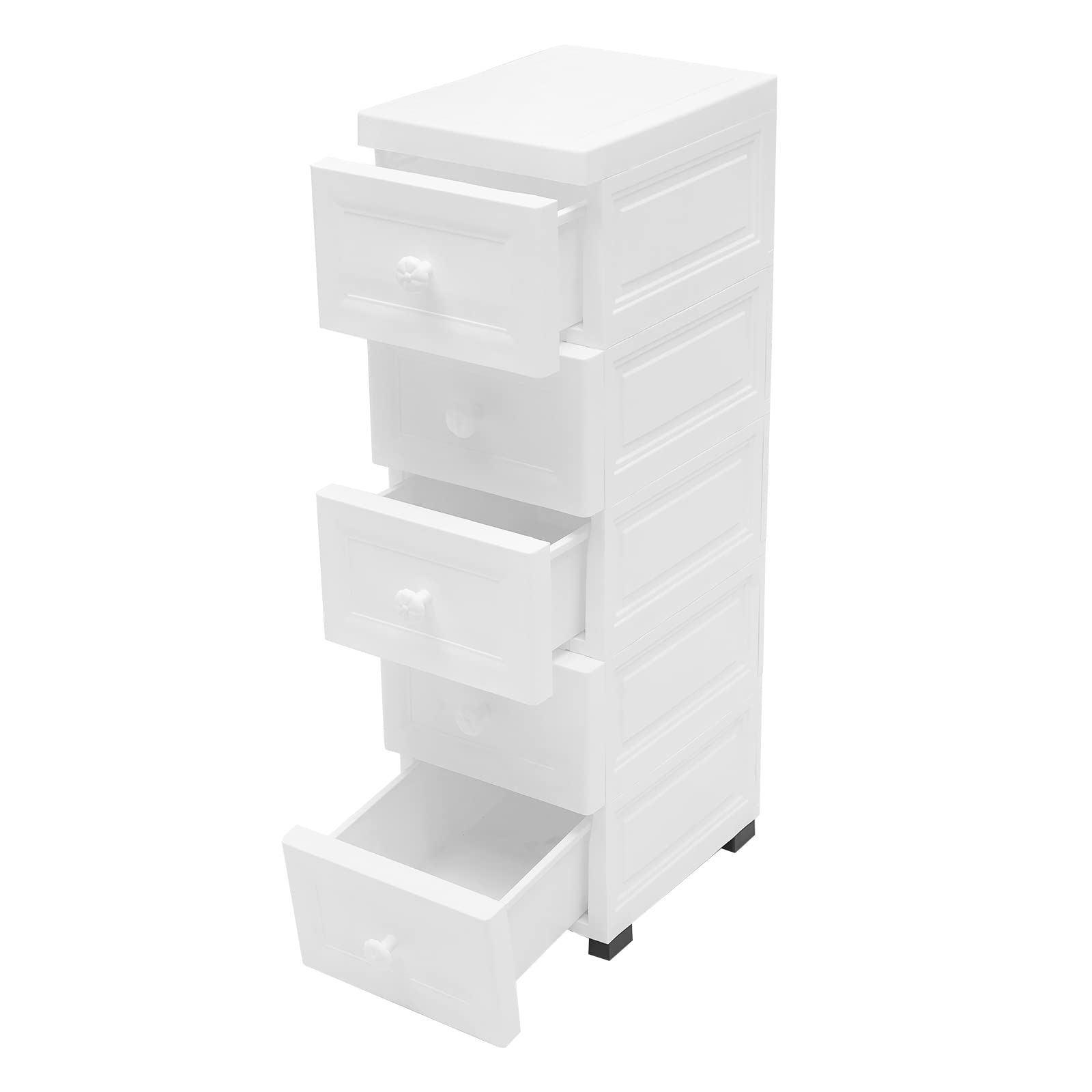 Chariot de salle de bain à roulettes moderne multifonction avec 5 tiroirs rangement plastique - Chariot de cuisine pour salon, chambre à coucher, etc. - Matériau PP - Blanc - 25 x 34 x 82 cm