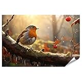 islandburner XXL Bild Poster Rotkehlchen im Herbstwald auf 