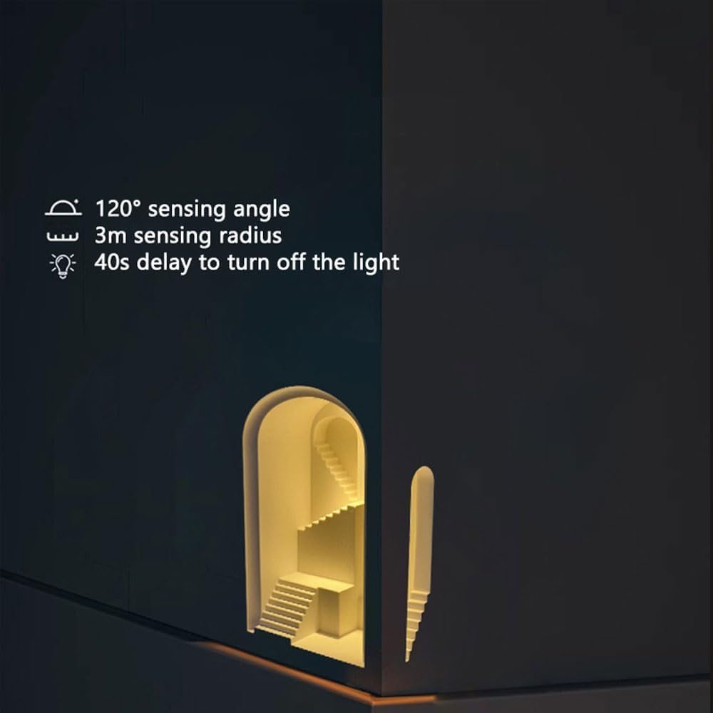 Kinkiet ścienny LED do zabudowy z czujnikiem ludzkiego ciała, wbudowana lampa tynkowa do oświetlenia narożników korytarza schodów, ciepła biel, oryginalny design