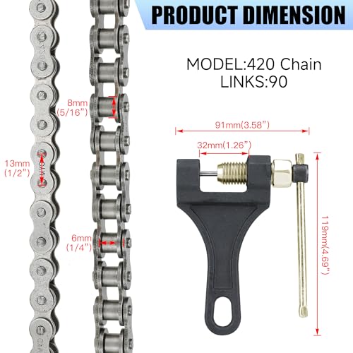 YOXUFA Mini Bike Sprocket 60T with 420 Chain 90 Links Compatible with Coleman CT200U BT200X CT200U-EX Baja Warrior Massimo TrailMaster MB200 Axis M200 Predator 212 196cc 200cc 6.5hp Powersports Parts by YOXUFA - Image 8