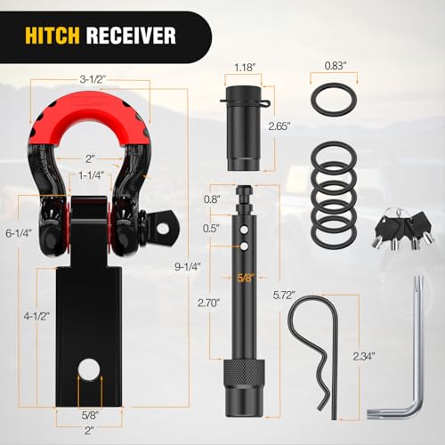 Image of Nilight 3 inch x 20' Recovery Tow Strap Kit with 2 inch Hitch Receiver and 3 /4 inch Anti-Theft D-Ring Shackles Storage Bag Heavy Duty Tow Rope for Car Truck SUV ATV (MBS 31500LBS)