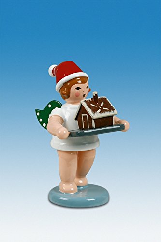 Ange de Noël en bois artisanat Erzgebirge avec maison en pain d'épices