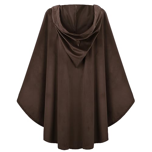 maxToonrain Mittelalterliches Kostüm mit Kapuze, Nordritter, Renaissance, Kapuzenumhang, Vintage, Gothic, Hexe, Zauberer, viktorianisches Halloween-Kostüm (braun, 90 cm, Damen)