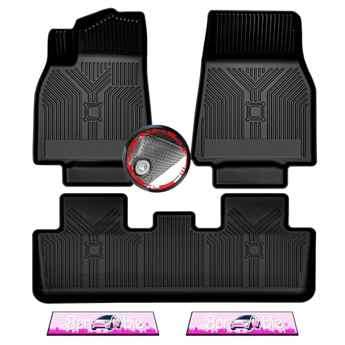 Anti-Slip 3D Pink Floor Mats 5Pcs Custom Fit 2020-2024 Tesla Model Y (5 Seater)| Rubber All-Weather Car Floor Liners with Weather Strips | Automotive Carpet for Winter, Ski, Hunting, Camping