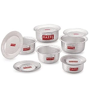 HAZEL Aluminium Hammered Tope Set with Lid I Patila Set of 5, 900 ML, 1.2L, 1.5L, 1.8L, 2.3L | Food-Grade Aluminium Kitchen Utensils for Traditional Indian Cooking I Utensils Set for Kitchen