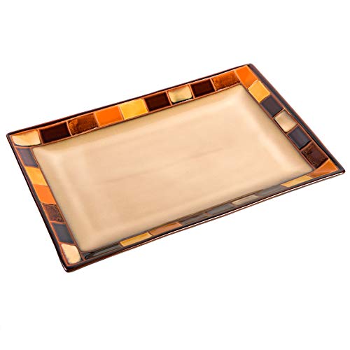 Gibson Casa Estebana 16-Piece Dinnerware Set Service For 4, Beige And Brown - 70736.16Rm & Casa Estebana Reactive Glaze 14" X 9" Platter, Brown - 114369.01R #TOP5