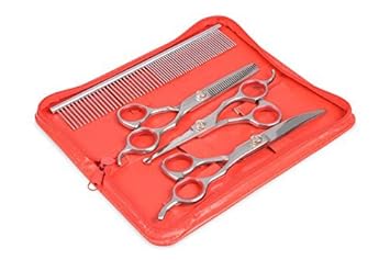 AEXYA Premium dog grooming scissors kit 3SR Pet grooming tool set Stainless steel straight, thinning and curved sharp shears for small or large dog, cat or other pet
