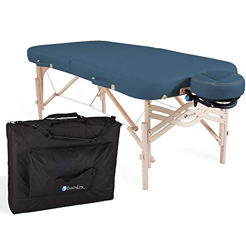 Earthlite Premium Portable Massage Table Package Spirit - Spa-Level Comfort, Deluxe Cushioning Incl. Flex-Rest Face Cradle & Strata Face Pillow, Carry Case (30/32” X 73”) - Made In Usa, Mystic Blue #TOP1
