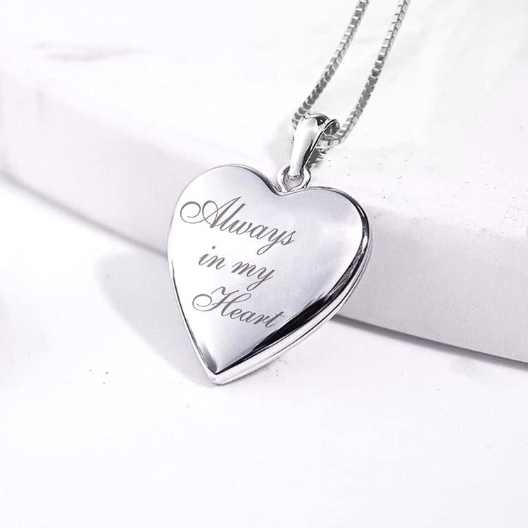 PicturesOnGold.com Always in My Heart Silver Heart Locket Pendant Necklace - 3/4 Inch X 3/4 Inch - Includes Sterling Silver 18 inch Chain (Locket Only 1) - Image 4