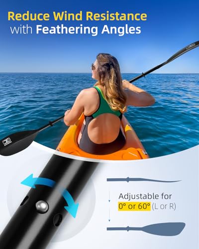 OCEANBROAD Kayak Paddle 90.5in/230cm Alloy Shaft 2-Piece Floatable Kayak Oar for Kayaking Canoeing Boating, 1 Paddle, Black - Thumbnail 3
