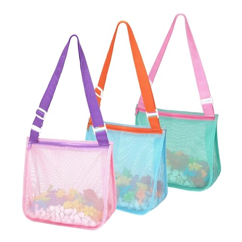 Beach bag, 3-piece beach bag, adjustable shoulder strap shell collection bag, reusable mesh beach bag, towel handbag for collecting shells, party picnic shell bag, swimming supplies for boys and girls by findqiao - Used condition - CA$12.52