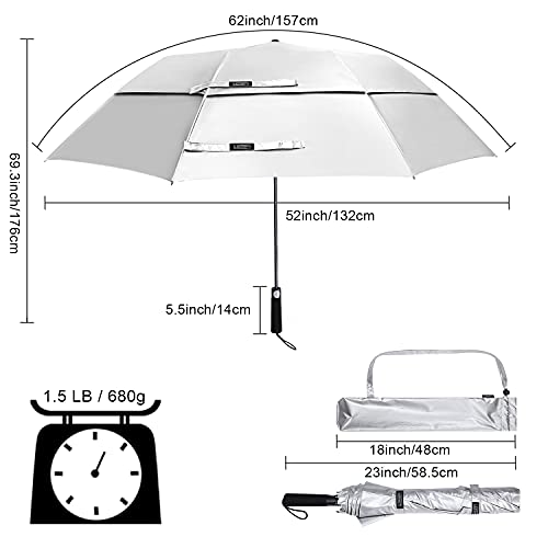 G4Free 62 Inch Portable Uv Protection Large Golf Umbrella Automatic Open Double Canopy Big Sun Umbrella Windproof Oversize Sports Umbrellas(Silver/Black) #TOP2