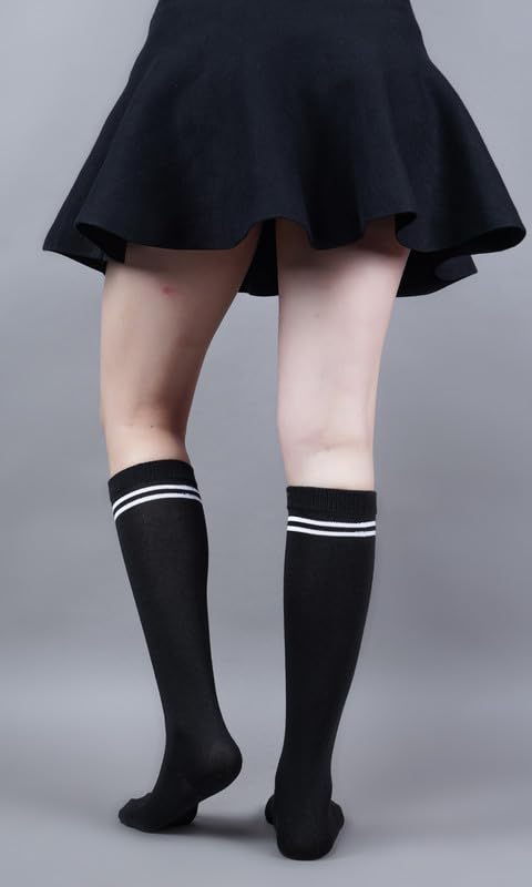 Image of WKLOUYHE Kids school socks for boys and girls,Knee Long Length soft cotton uniform Stripes socks Pack Of 06