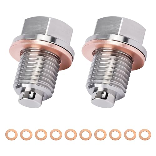 2 Piezas Tapón Magnético Drenaje Aceite, Tornillo Carter Aceite M14x1.5 con Junta de Cobre, Acero Inoxidable y 10 Arandelas para Cárter en Automóviles, Motocicletas y Barcos, Reemplazo Fácil