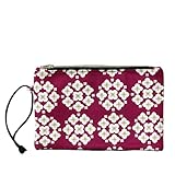  Clutch - Azulejo fucsia - Bolso de mano hecho a mano en tela vaquera y algodón, con asa de muñeca en piel