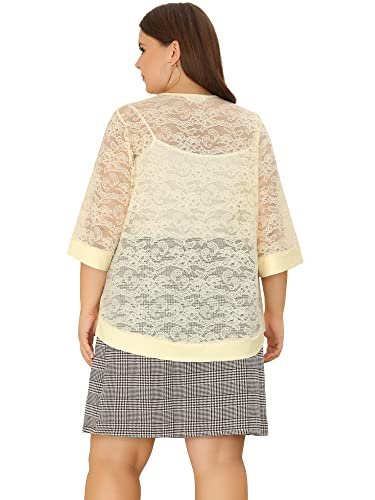 Image of Agnes Orinda Plus Size Cardigans for Women 3 /4 Sleeve Open Front Lightweight Sheer Shrug Lace Bolero Cover Up 4X Beige