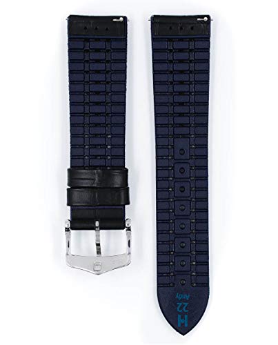 Hirsch Andy Calf Watch Strap - Blue - L - 22Mm / 20Mm - Shiny Silver Buckle - Embossed Performance Band #TOP1