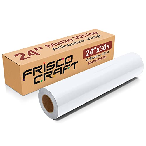Frisco Craft White Matte Permanent Vinyl, White Adhesive Vinyl for Cricut – 24 x 30 FT White Vinyl Roll for Cricut, Silhouette, Cameo Cutters, Signs, Scrapbooking, Craft, Die Cutters