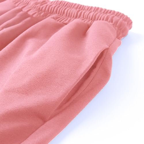High Waist Elastic Wide Waistband Pockets Straight Leg Womens Pants Pink XS