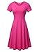 HUHOT Women Short Sleeve Round Neck Summer Casual Flared Midi Dress (Medium, Rose)