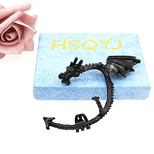 Gothic Punk Temptation Metal Dragon Bite Ear Cuff Clip Earring Retro Animal Non-Piercing Wrap Clip Earring Fashion Jewelry For Women Girl Gift 1Pc (Black) #TOP6