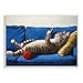 Stupell Industries Cat Couch Relaxing Red Yarn Ball Pet Portrait Wall Plaque, 15 x 10, Blue