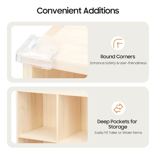 SVJGHQMLR 15-Cube Storage Shelf Bookcase Solid Wooden Open Bookshelf with Full Back Panels Sturdy Construction Easy Assembly Display Books Plants Photos Decorative Organizer for Home Office Natural - Image 6