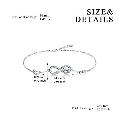 Soulmeet Sterling Silver Infinity Heart Ankle Bracelet With Diamond Cut Cubic Zirconia Cz For Women S925 Adjustable Foot Anklet Dainty Jewelry #TOP5