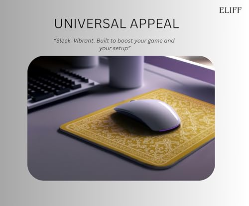 Image of ELIFF Persian Design Smooth Surface Mouse Pad with Vintage Floral Pattern, Mustard Yellow