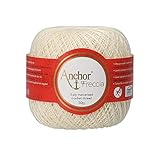 Made in EU Anchor Freccia - Gomitolo di Filo da Uncinetto, 100% Cotone, Spessore 12, Cotone, 06650 Bianco, Bianco
