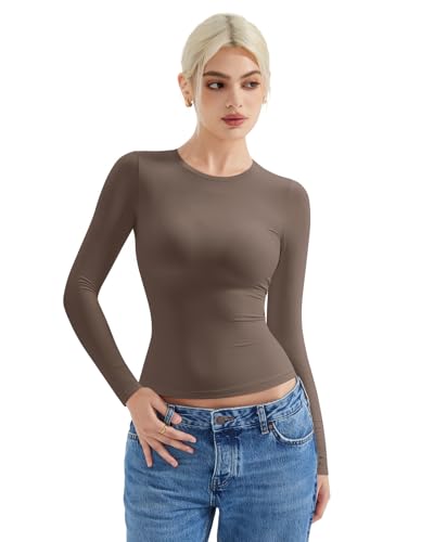 SUUKSESS Women Double Lined Fitted Basic T Shirts Crew Neck