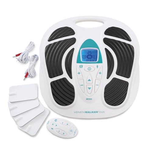 VENENWALKER Durchblutungs-Stimulator + Fernbedienung | 4 Muskelstimulations-Pads EMS | EMS Trainingsgerät fördert Durchblutung in müden Beinen, Waden & Füßen | EMS Trainer