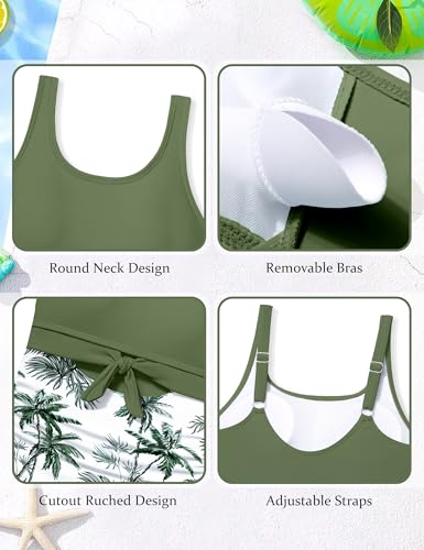 Image of Qaoerde Girls Swimsuit One Piece Swimsuits Cutout Ruched Bathing Suits Adjustable Straps Tie Girls' Swimwear 9-16Y