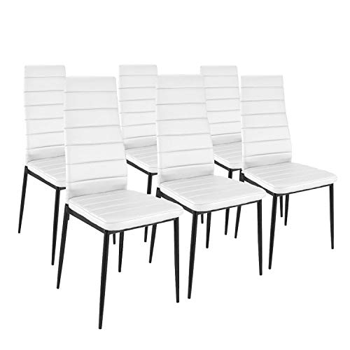 Pack 6 sillas Comedor, Sillas Salon, Modelo emi, Acabado en símil Piel Blanco y Patas Negras, Medidas: 44 cm (Ancho) x 42 cm (Largo) x 96 cm (Alto) Cover