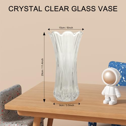 SENENQU Glass Vase, 30cm / 12 Inch Tall Clear Glass Vase, Large Crystal Flower Vase for Living Room Home Decoration - Image 2