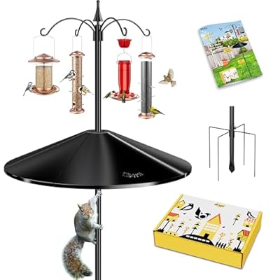 iBorn Bird Feeder Pole with Squirrel Baffle 78“ Wild Bird Feeder Pole Kit,Shepherd Hook with 19.5”Oversized Guard Baffles for Feeders Outdoor Hanging (Feeders NOT Included)