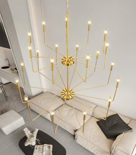 AFQEJG 21 LED Lights Chandelier Modern High Ceiling Large Chandeliers for Dining Room Living Room Entryway Light Fixtures Gold Lighting — view 6