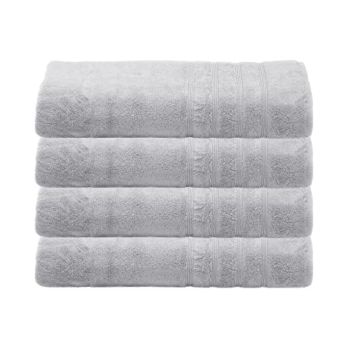 Mosobam 700 Gsm Hotel Luxury Bamboo-Cotton, Bath Towel Sheets 35X70, Light Grey, Set Of 4, Oversized Turkish Towels, Gray #TOP6