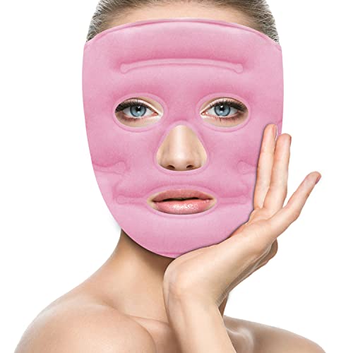 Ice Face Mask with Acupoint Magnets, Gel Face Mask for Cold Hot Compress Therapy, Reusable Cooling & Heating Face Ice Pack for Skin Firming, Reduce Puffy Dark Circles Bags Under Eyes, Relieve Headache