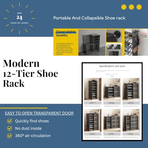 Image of Strassis Design DIY Shoe Rack Plastic - Multi-Purpose Plastic Shelves, PP Home Shoe Rack with Door for Entryway, Chappal Slipper Shoe Stand (Grey, 4-Door)