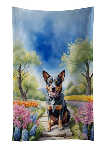 Caroline's Treasures Australian Cattle Dog Spring Garden Kitchen Towel Dish Cloths Guest Hand Towel Decorative Bathroom Towel for Face,Tea, Dishcloth, Kitchen and Bath