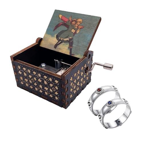 Listado de Cajas Musicales más recomendados. 46 Caja Musical El increíble Castillo Vagabundo, Cancion Merry go Round of Life, Howl's Moving Castle Music Box, Madera y Par de Anillos de Anime de Plata Ajustables, Joyería,...