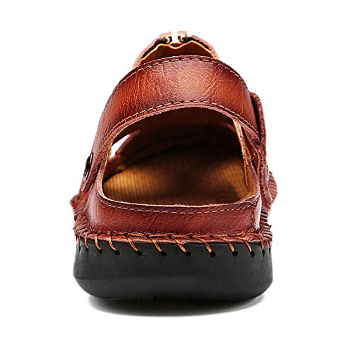 Image of JAMONWU Men's Casual Closed Toe Adjustable Leather Sandals Handmade Fisherman Beach Sandals