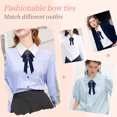 Image of Rhinestone Retro British Style Pre-tied Adjustable Fabric Ribbon Bow Tie for Women Men Uniform Necktie Bownot
