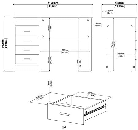 Tvilum Warner Desk with 4 Drawers, Oak Structure