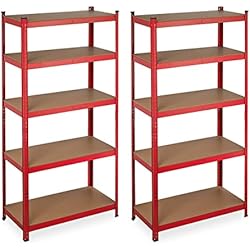 Estanteria Metalica Roja Relaxdays Estantería Metálica 5 Baldas, 180 x 90 x 45 cm, Resiste 875 kg, Cargas Pesadas, Montaje Sencillo, Taller, Rojo