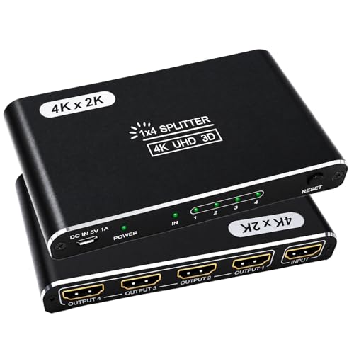 Divisor HDMI 1 en 4 salidas 4K con chasis de aluminio resistente para 4 pantallas 3D y DVD