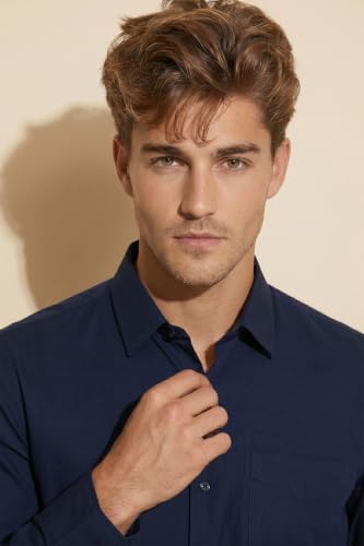 Image of Peter England Men's Classic Solid Full Sleeve Slim Fit Shirt | Wonder Fabric | Cotton Rich | Pin Point Oxford